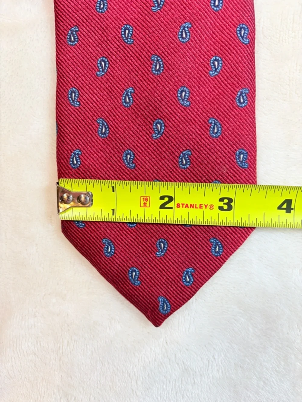 Barneys New York Red Silk Tie with Blue‎ Paisley Accents